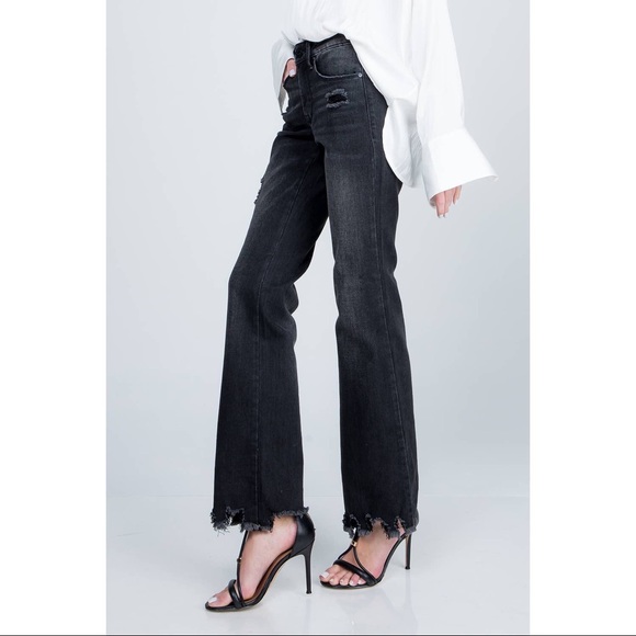 CLEARANCE Veronica Black Distressed Hem Boot Cut Jeans - Picture 10 of 16